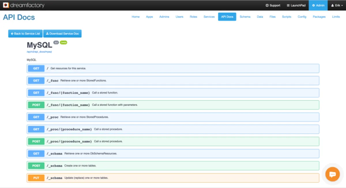 Interface DreamFactory: fonctionnalités, prix, alternatives