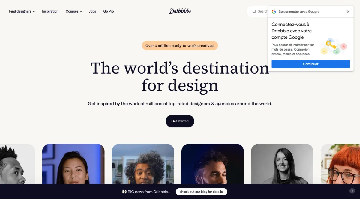 Interface Dribbble : fonctionnalités, prix, alternatives