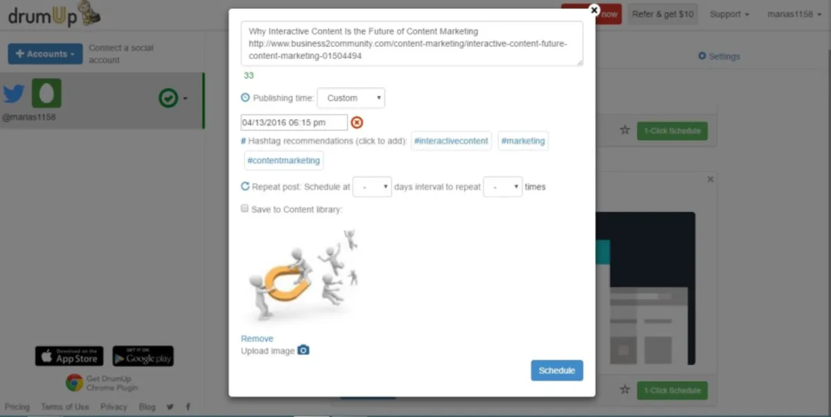 Interface DrumUp: fonctionnalités, prix, alternatives