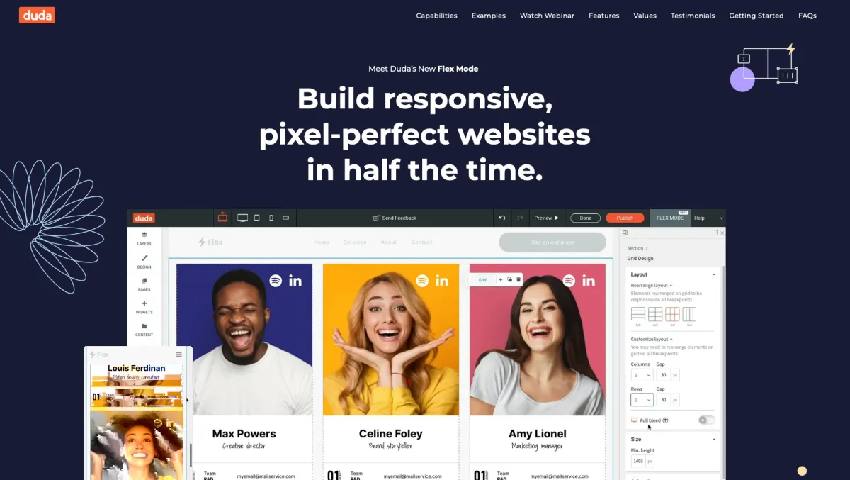 Interface Duda Flex : fonctionnalités, prix, alternatives