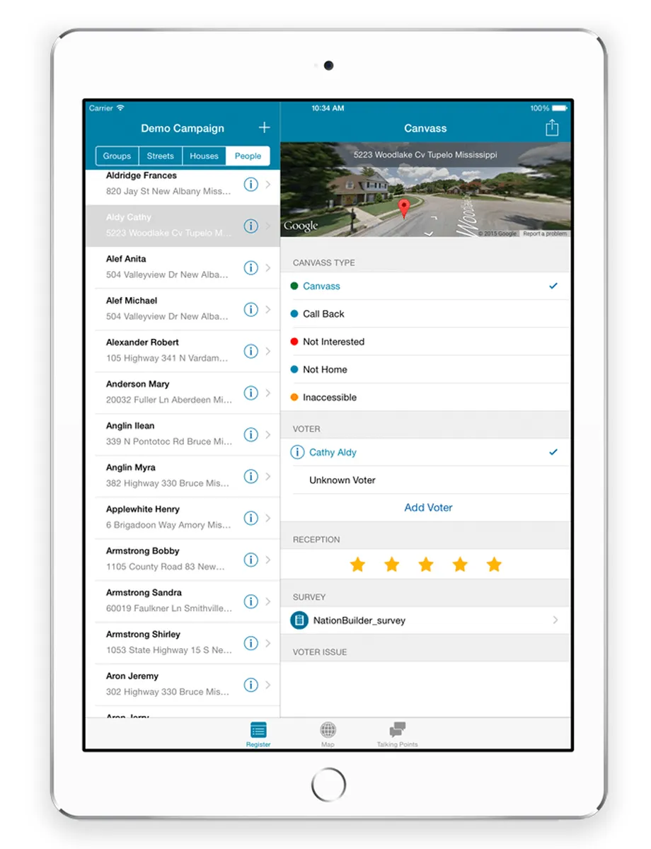 Interface Ecanvasser: fonctionnalités, prix, alternatives