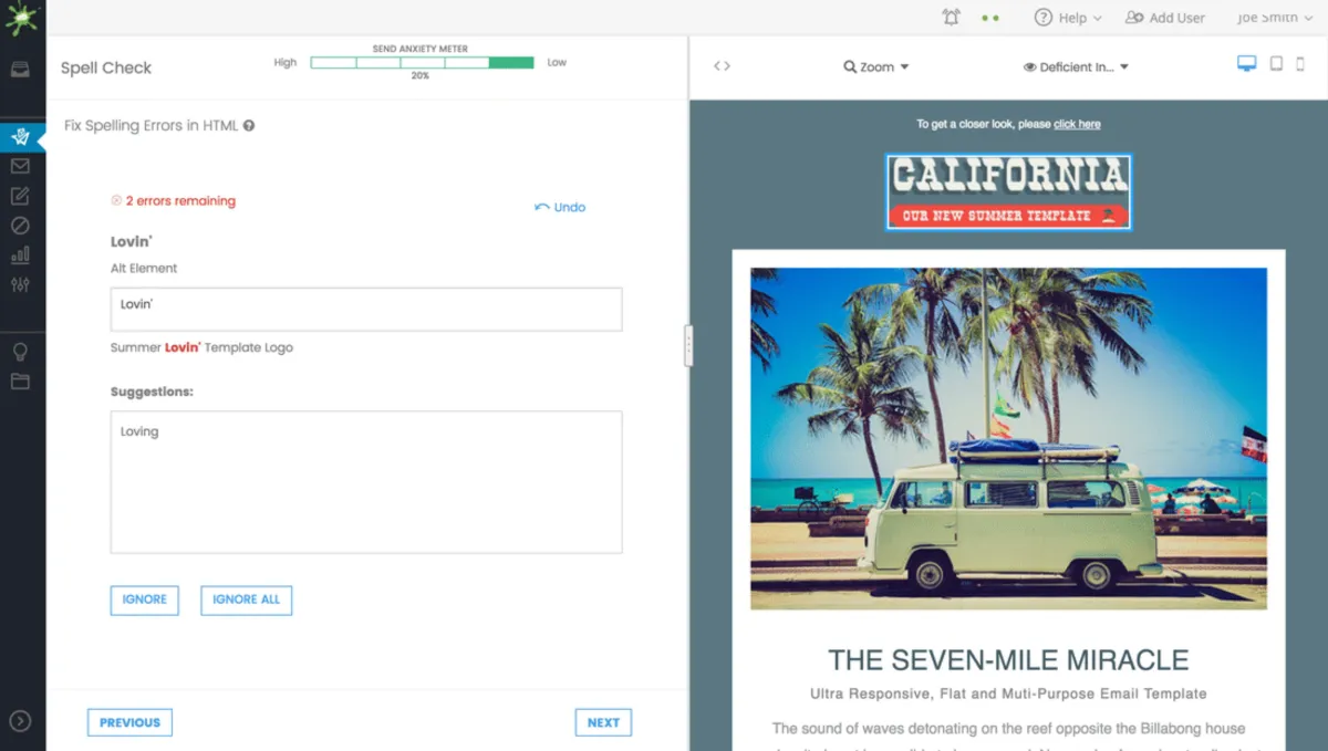 Interface Email on Acid: image, ergonomie, alternatives