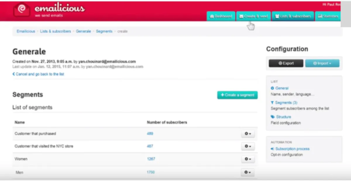 Interface Emailicious: fonctionnalités, prix, alternatives
