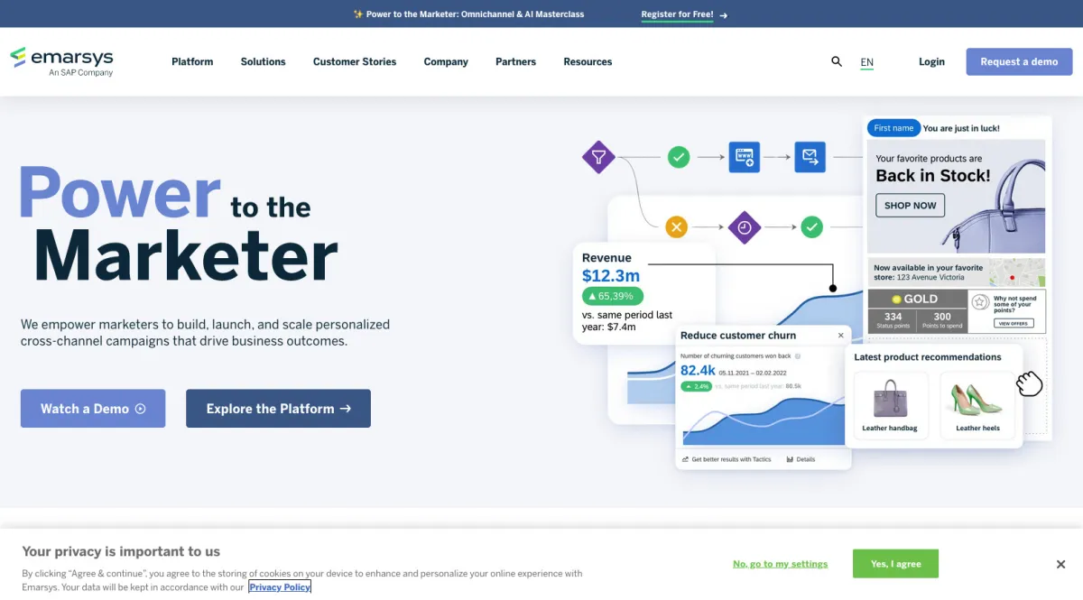 Interface Emarsys : fonctionnalités, prix, alternatives