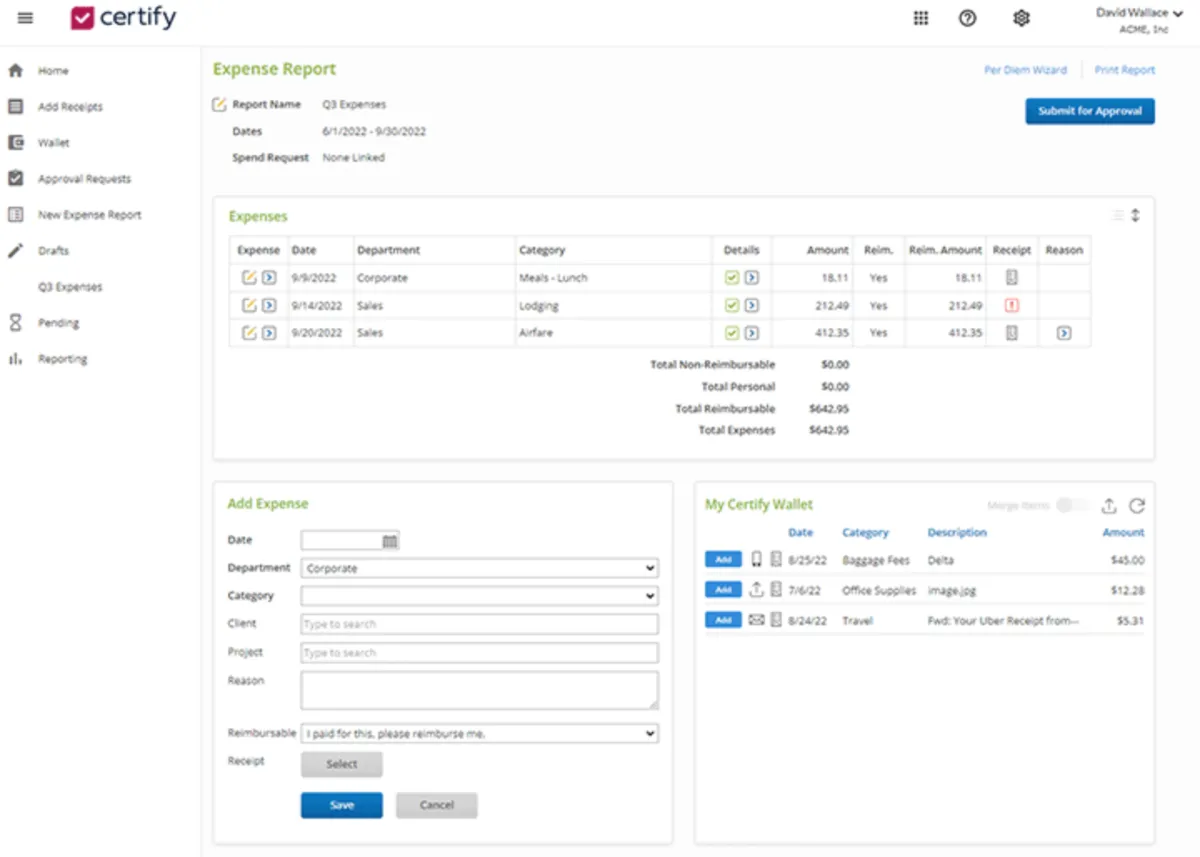 Interface Emburse Certify: image, ergonomie, alternatives