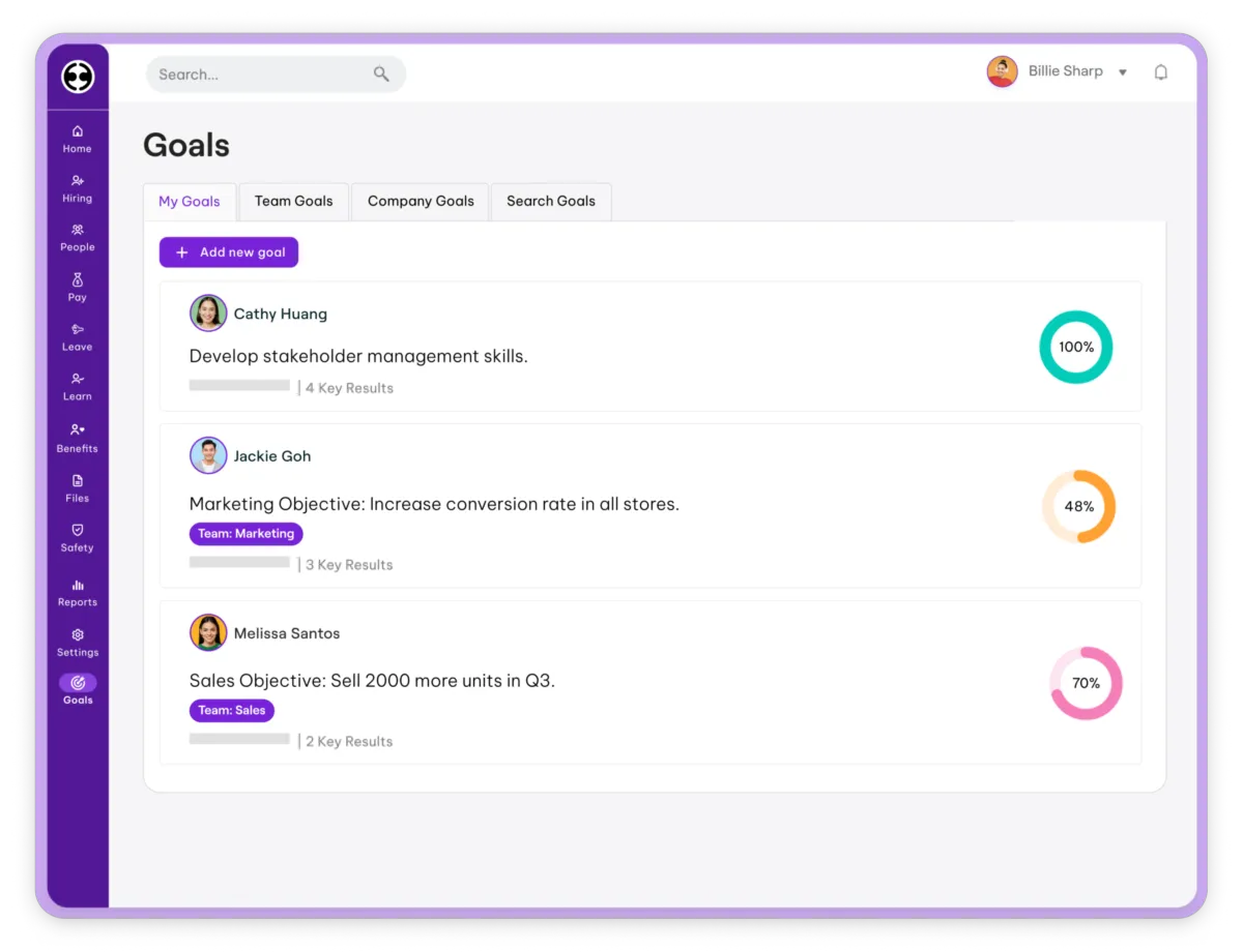 Interface Employment Hero: fonctionnalités, prix, alternatives
