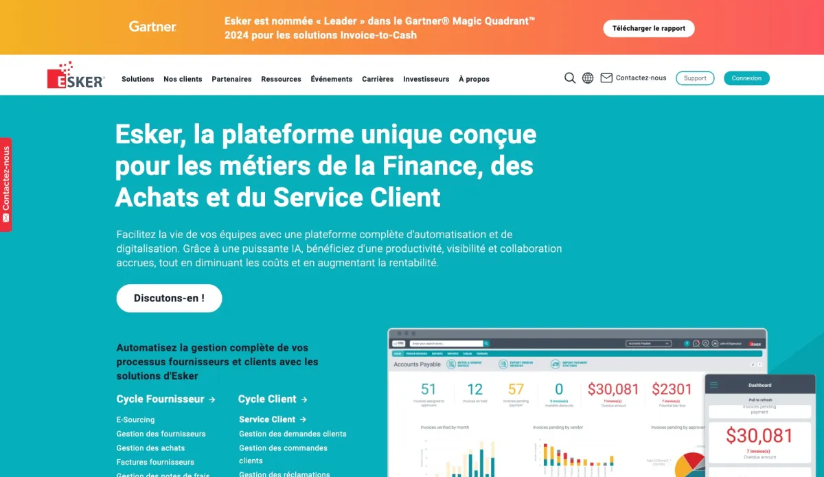 Esker On Demand - Cycle clients Order-to-cash: avis sur le logiciel de communication interne: fonctionnalités, avantages, inconvénients et tarifs Esker On Demand - Cycle clients Order-to-cash: avis sur le logiciel de communication interne: fonctionnalités, avantages, inconvénients et tarifs