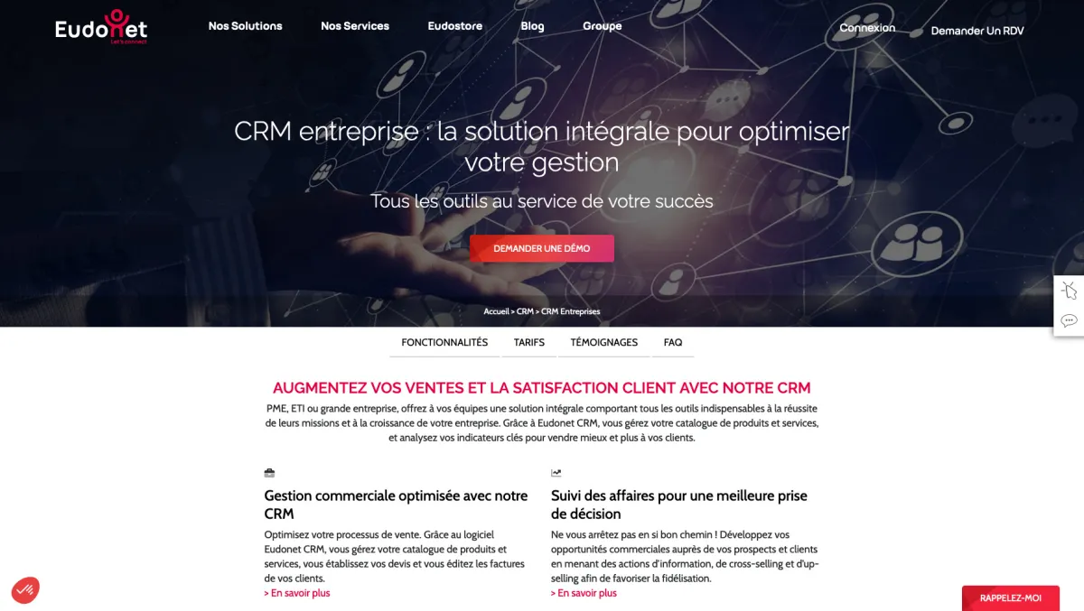 Interface Eudonet CRM Entreprises : fonctionnalités, prix, alternatives