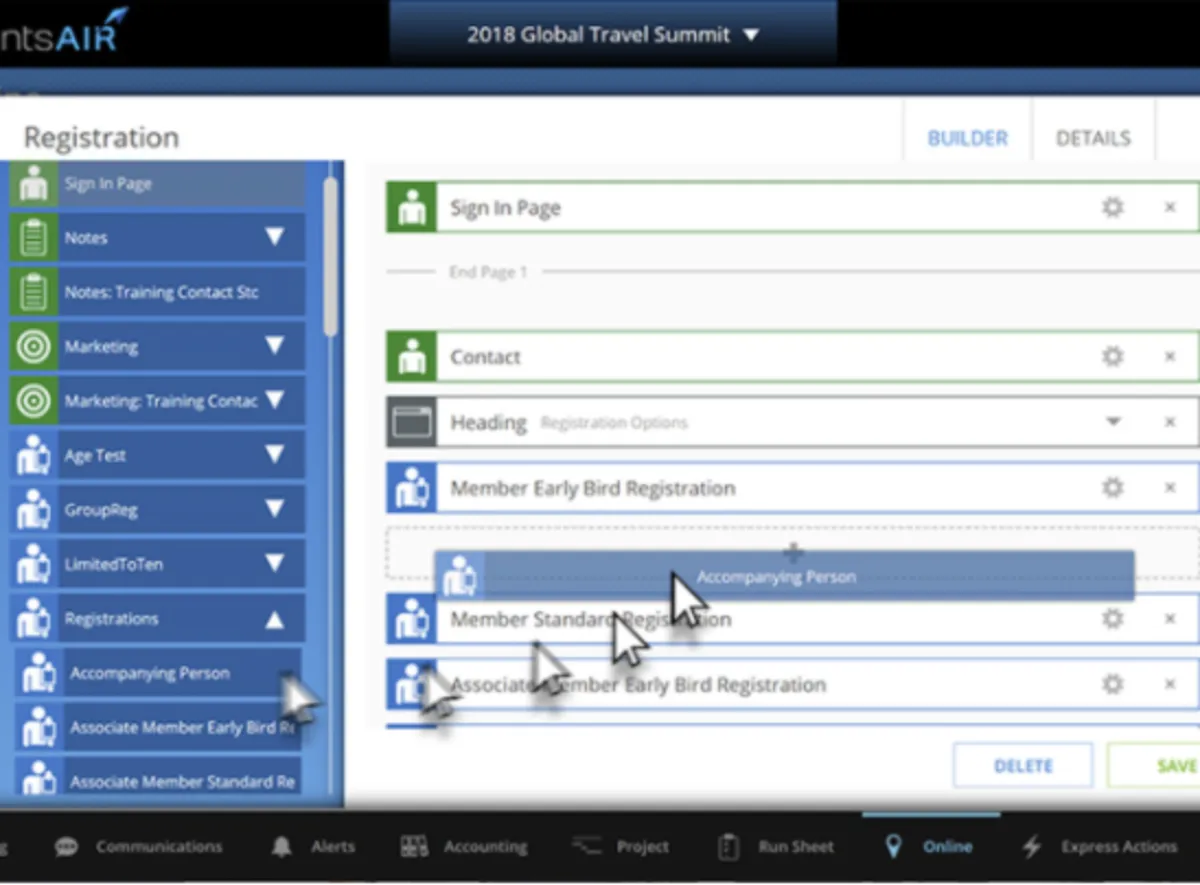 Interface EventsAIR: fonctionnalités, prix, alternatives
