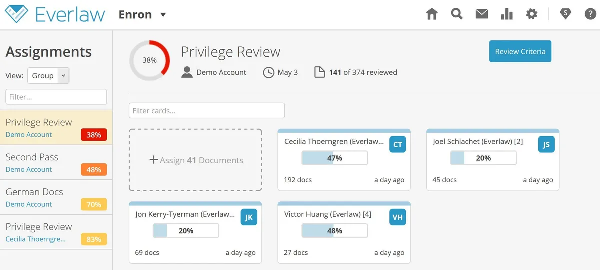 Interface Everlaw: fonctionnalités, prix, alternatives