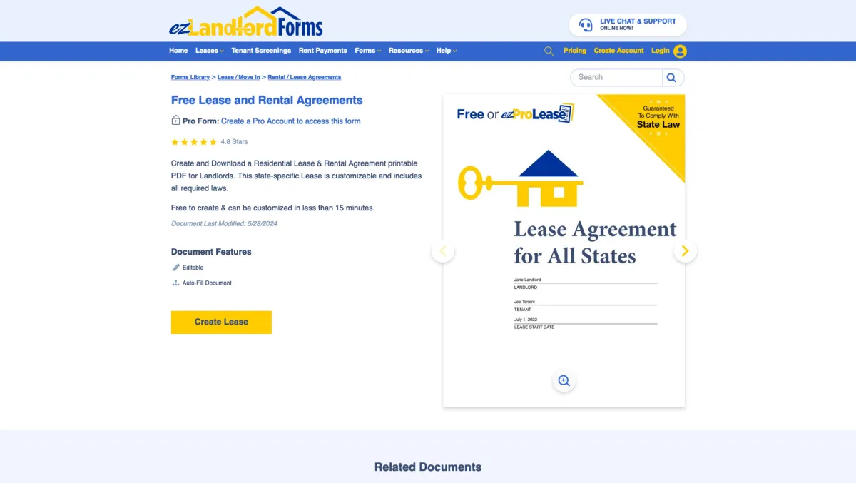 Interface ezLandlordForms : fonctionnalités, prix, alternatives