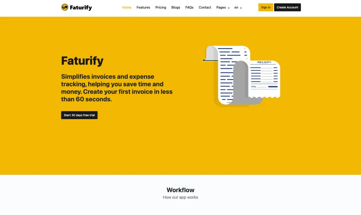 Interface Faturify : image, ergonomie, alternatives