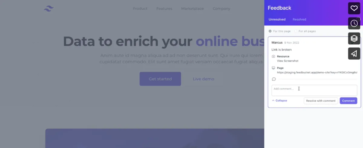 Interface Feedbucket: fonctionnalités, prix, alternatives