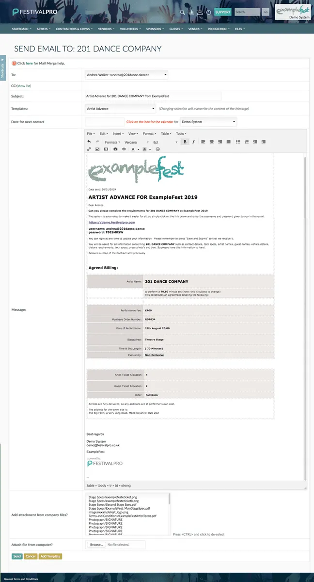 Interface FestivalPro: fonctionnalités, prix, alternatives