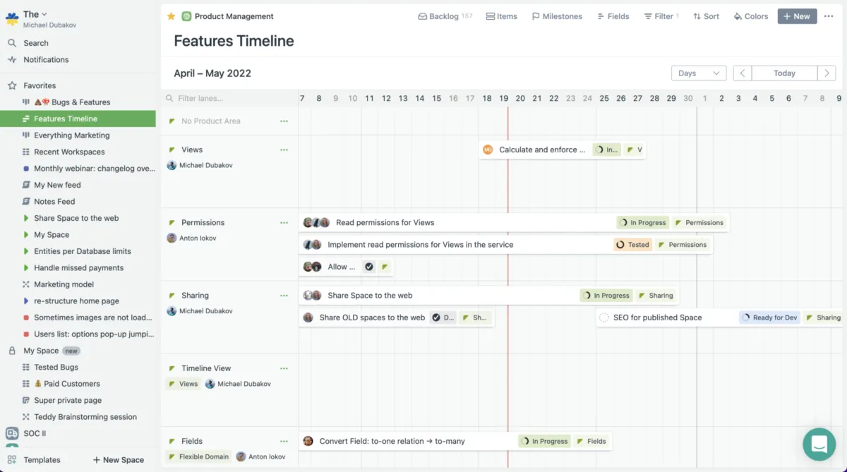 Interface Fibery: fonctionnalités, prix, alternatives