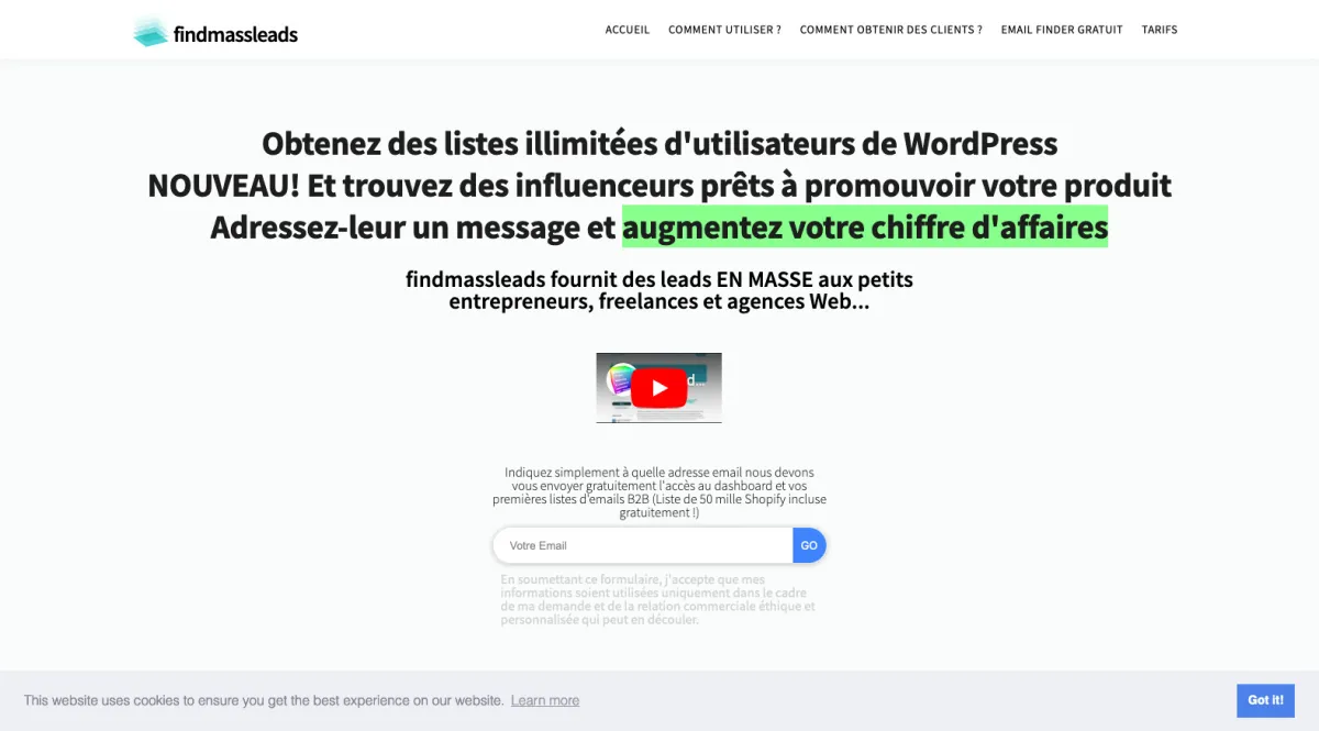 Interface FindMassLeads : image, ergonomie, alternatives