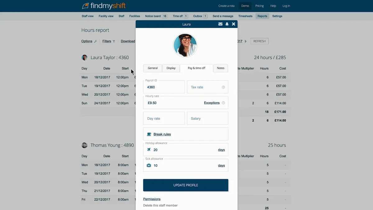 Interface Findmyshift: fonctionnalités, prix, alternatives