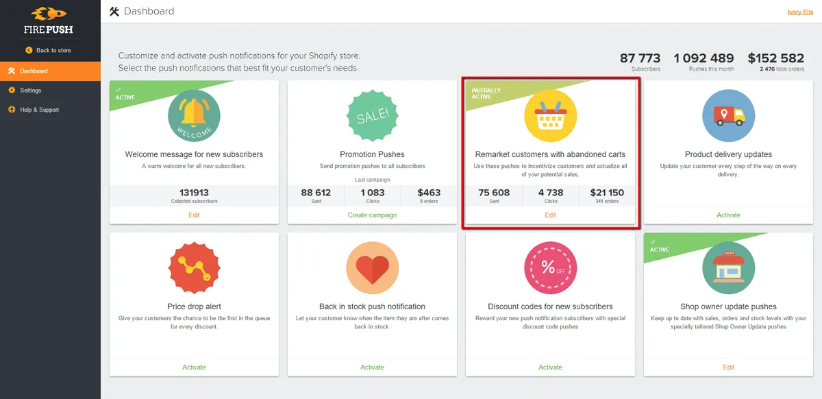 Interface FirePush: fonctionnalités, prix, alternatives