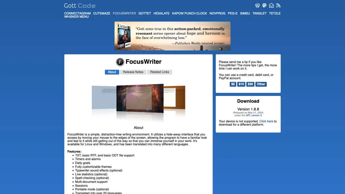 Interface FocusWriter : image, ergonomie, alternatives Interface FocusWriter : image, ergonomie, alternatives