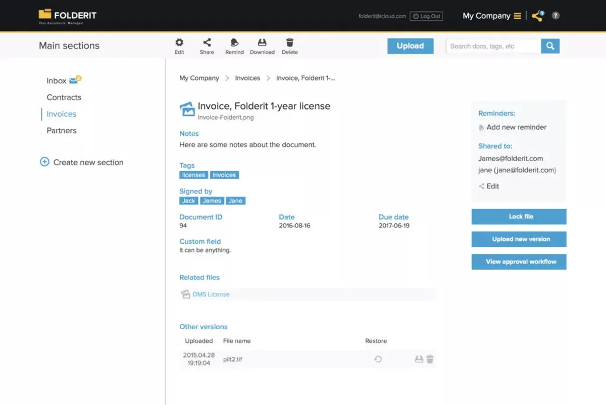 Interface Folderit: fonctionnalités, prix, alternatives