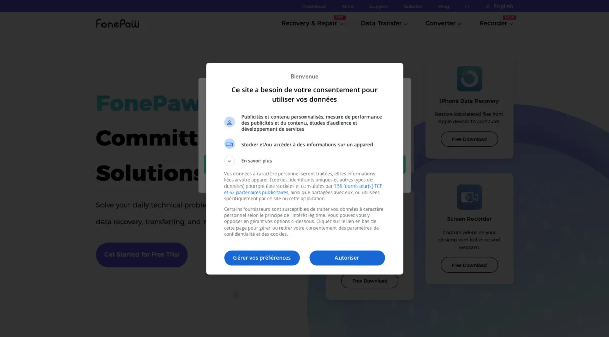 Interface FonePaw Android Data Recovery : fonctionnalités, prix, alternatives