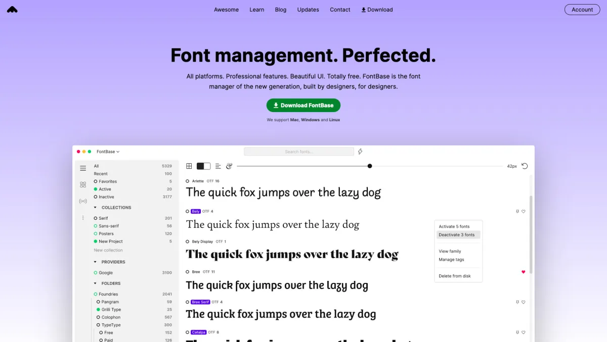 Interface FontBase : image, ergonomie, alternatives Interface FontBase : image, ergonomie, alternatives