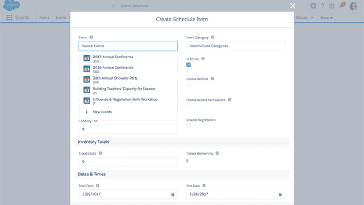 Interface Fonteva Events: fonctionnalités, prix, alternatives
