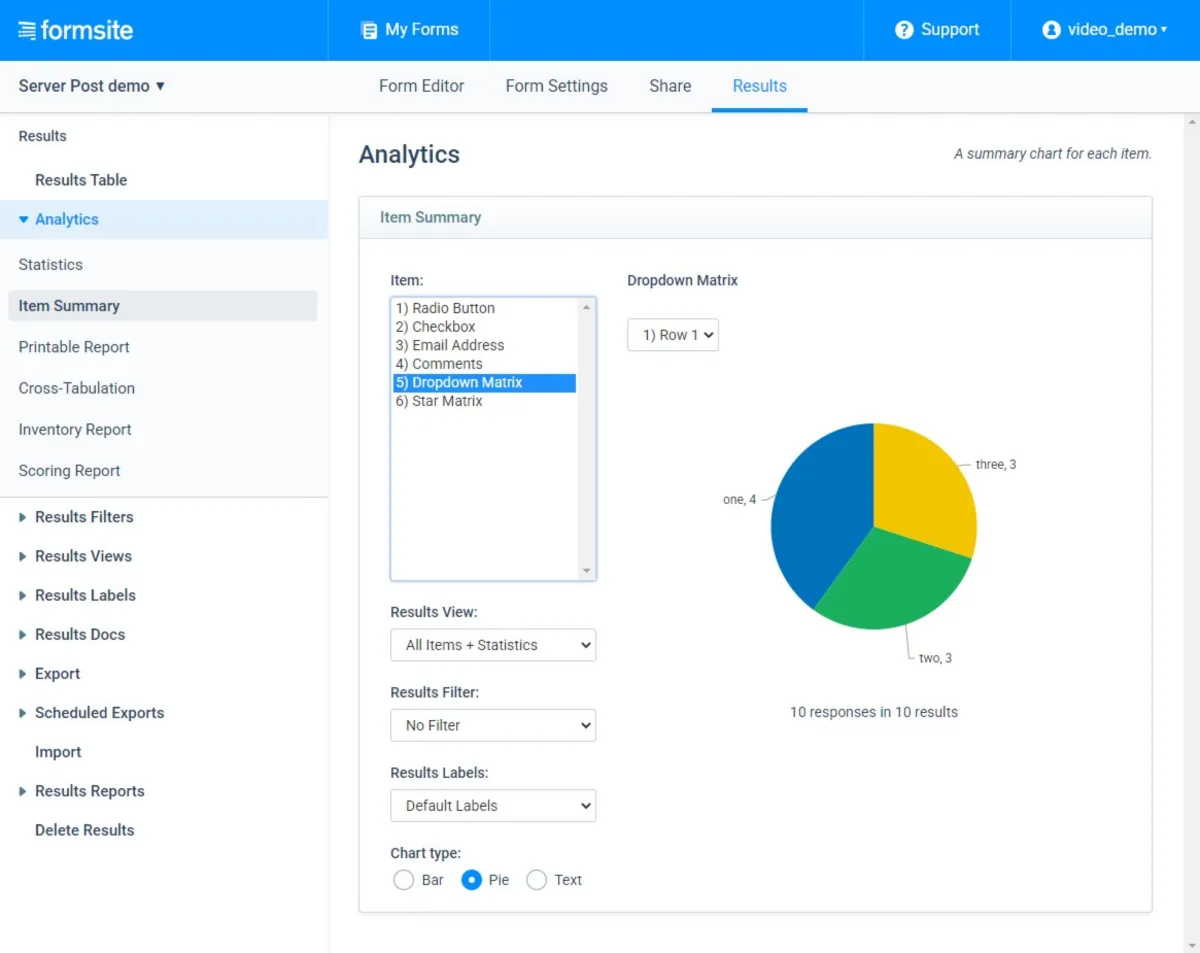 Interface FormSite: fonctionnalités, prix, alternatives