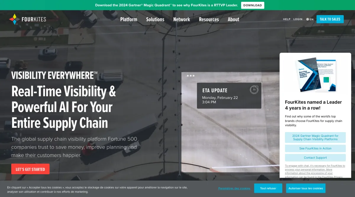 Interface FourKites : fonctionnalités, prix, alternatives