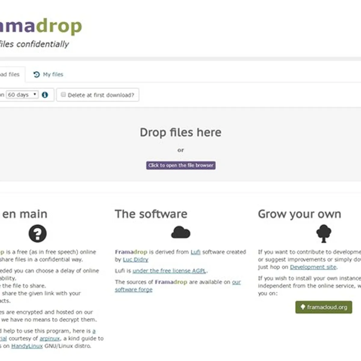 Framadrop: avis sur le logiciel de transfert de fichiers: fonctionnalités, avantages, inconvénients et tarifs