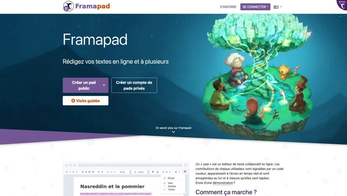 Interface Framapad : fonctionnalités, prix, alternatives
