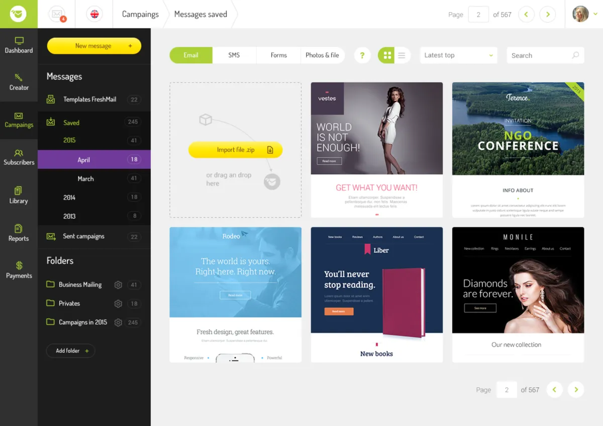 Interface FreshMail: fonctionnalités, prix, alternatives