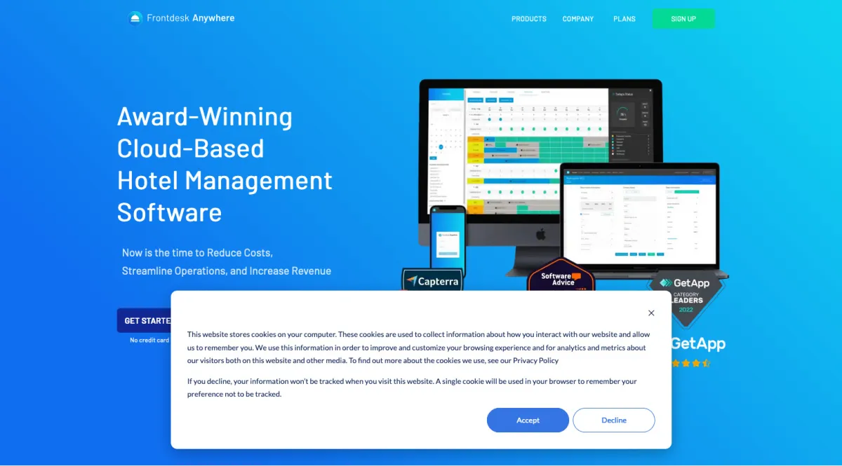 Interface Frontdesk Anywhere : fonctionnalités, prix, alternatives