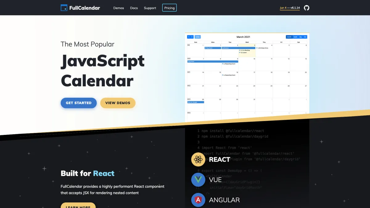 Interface FullCalendar : fonctionnalités, prix, alternatives