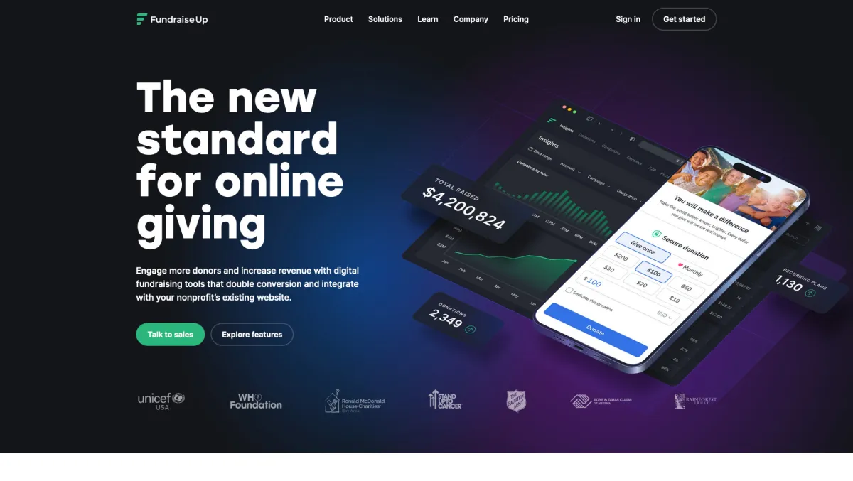 Interface Fundraise Up : fonctionnalités, prix, alternatives