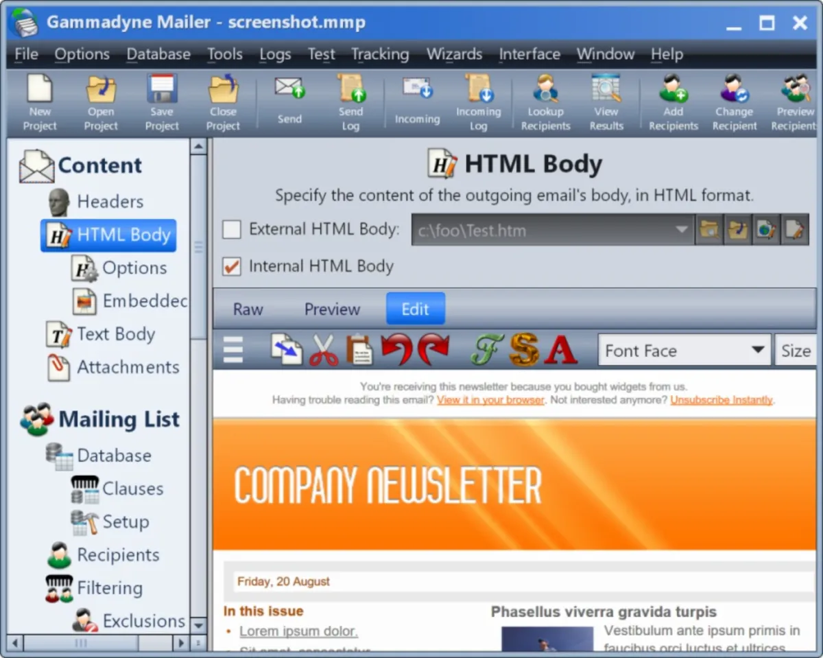 Interface Gammadyne Mailer: fonctionnalités, prix, alternatives