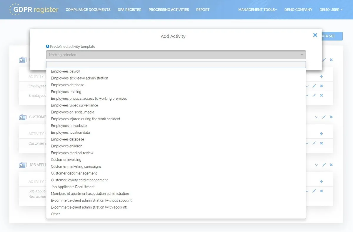 Interface GDPR Register: image, ergonomie, alternatives