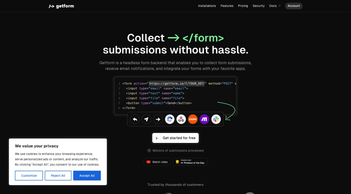 Interface Getform : fonctionnalités, prix, alternatives