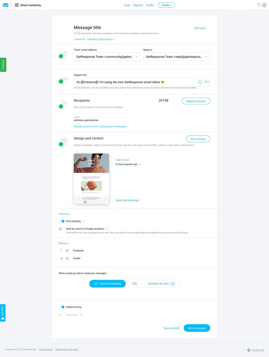 Interface Getresponse: fonctionnalités, prix, alternatives Interface Getresponse: fonctionnalités, prix, alternatives