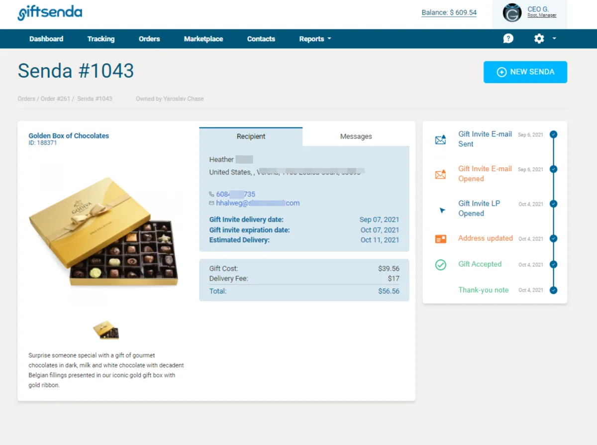 Interface Giftsenda: fonctionnalités, prix, alternatives