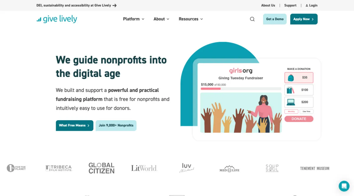 Interface Give Lively : fonctionnalités, prix, alternatives