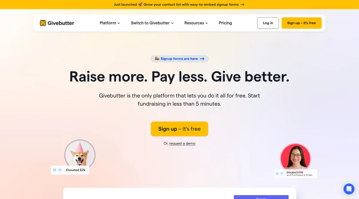 Interface Givebutter : image, ergonomie, alternatives