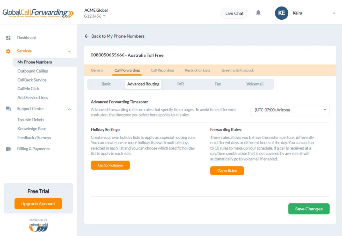 Interface Global Call Forwarding: fonctionnalités, prix, alternatives