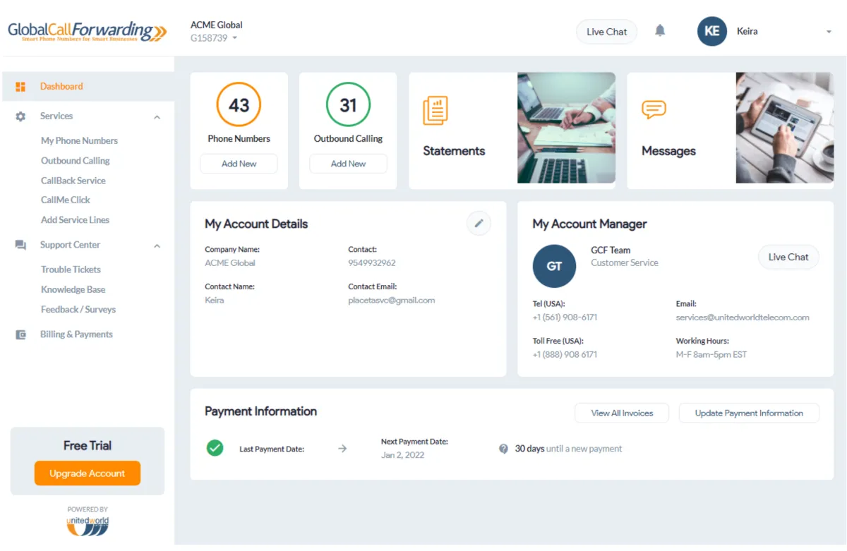 Notre avis sur Global Call Forwarding : un logiciel de téléphonie d'entreprise (softphone) à découvrir