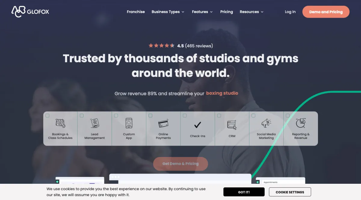Interface Glofox : fonctionnalités, prix, alternatives