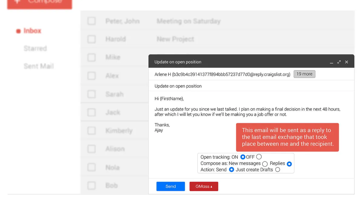 Interface GMass: fonctionnalités, prix, alternatives