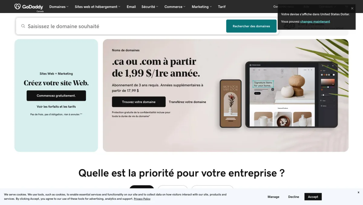 Interface GoDaddy Studio : fonctionnalités, prix, alternatives