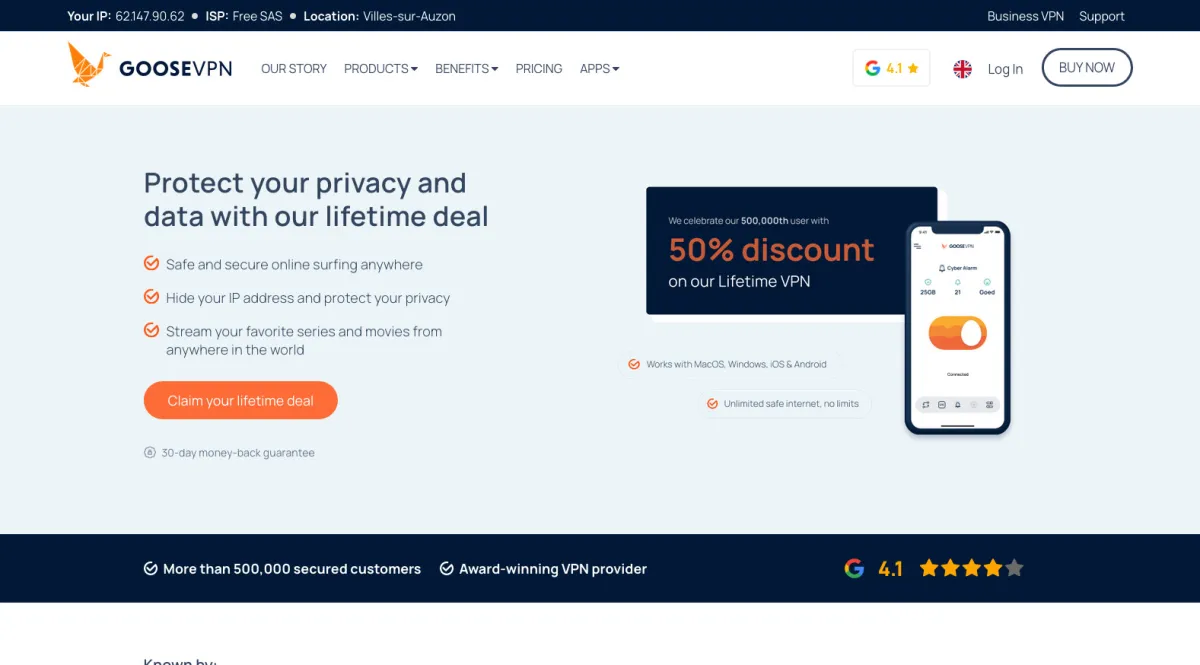 Interface Goose VPN : fonctionnalités, prix, alternatives