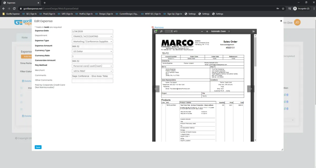Interface Gorilla Expense: fonctionnalités, prix, alternatives