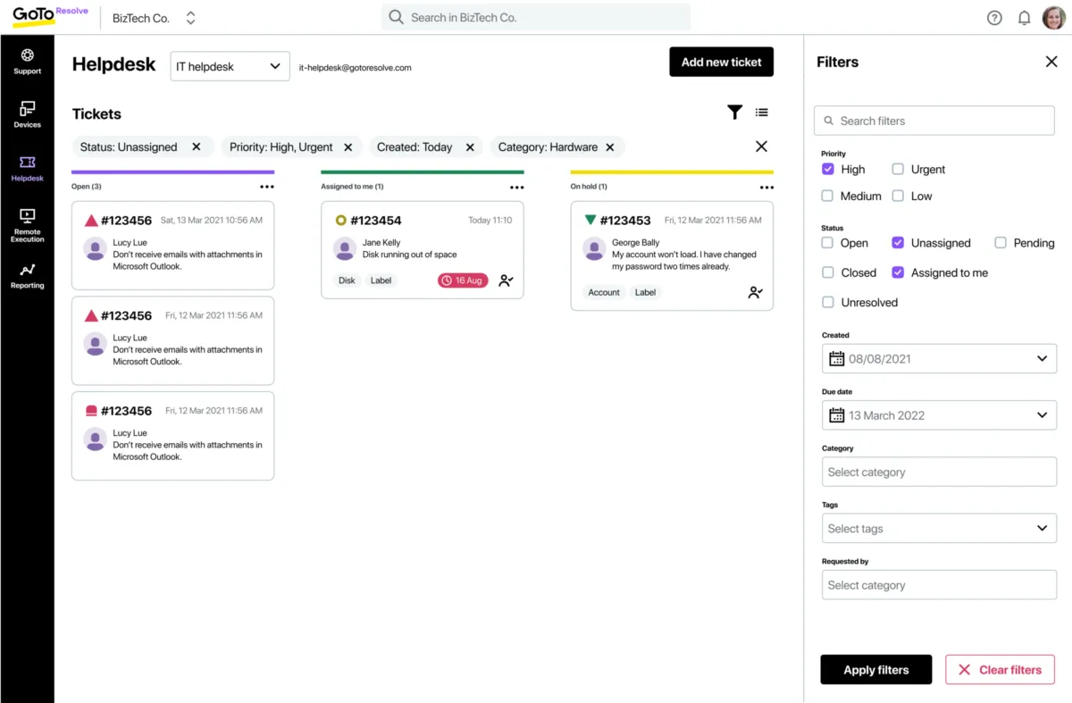 Interface GoTo Resolve: fonctionnalités, prix, alternatives